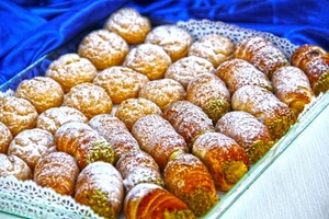 cannoli, dolci, vassoio, cibo, paste, zucchero, blu, bignè, crema